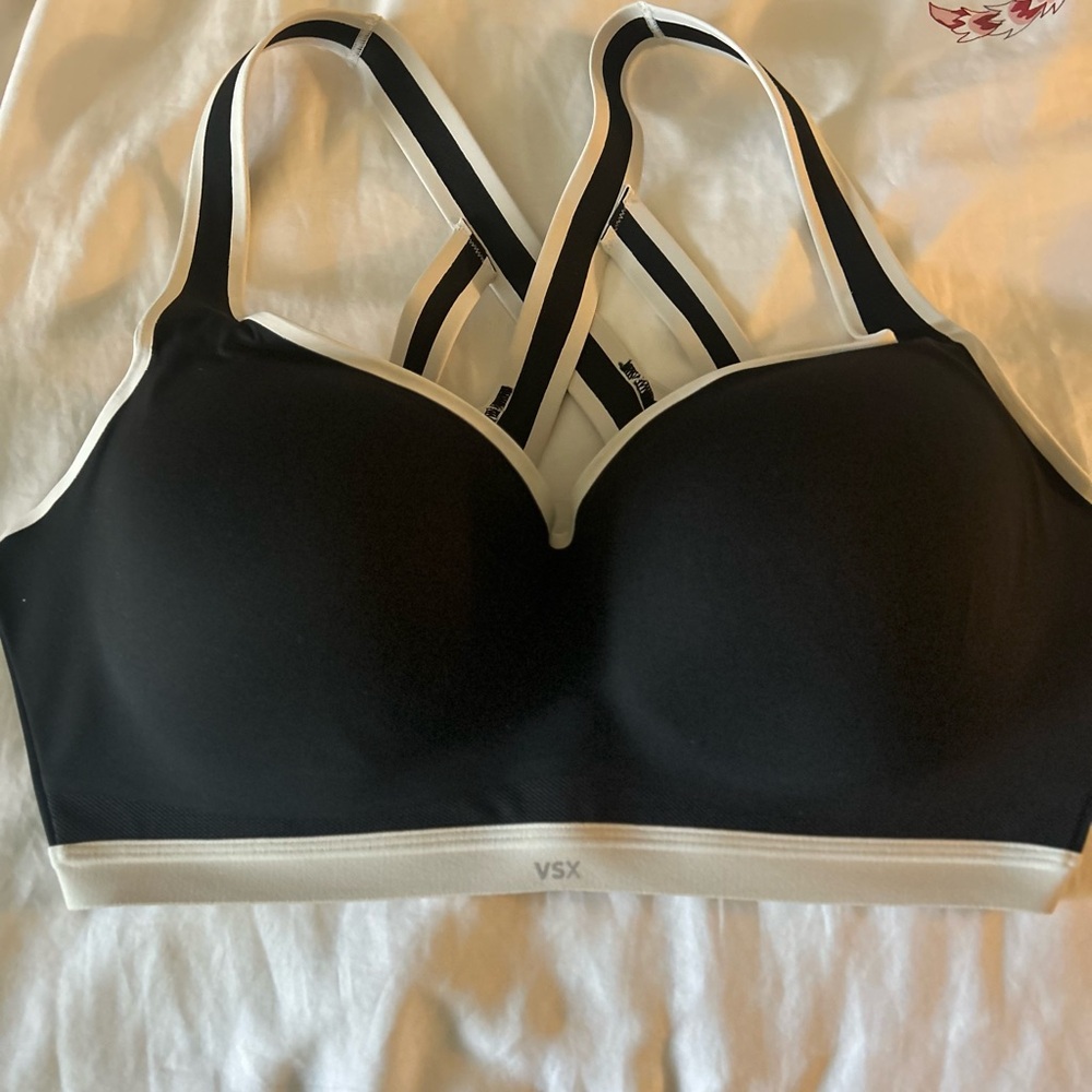 VSX Black and White Strappy Molded Sports Bra with Dual Back Straps
